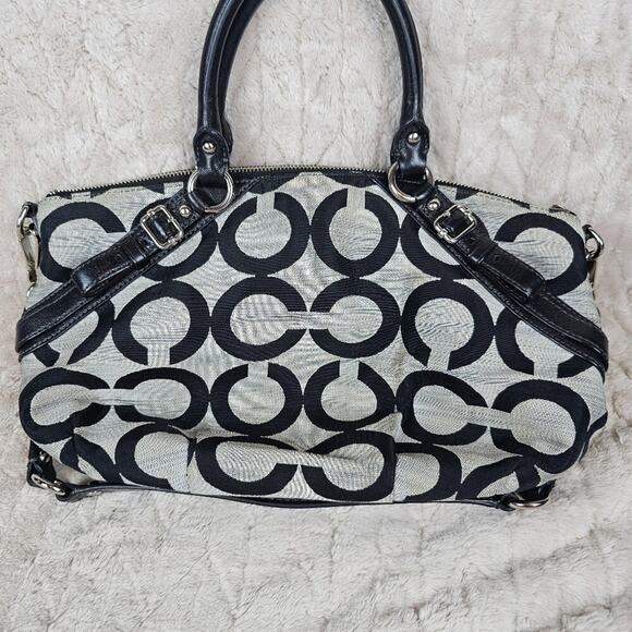 Coach Madison Op Art Shantung Sophia Satchel Black Gray Preppy Convertible - Picture 5 of 7